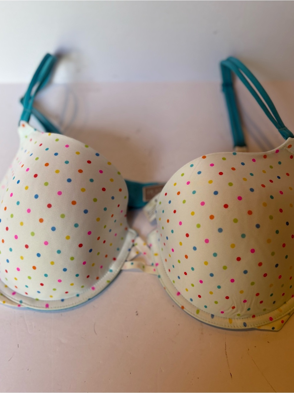 Victoria's Secret Women’s Polka Dot Demi Bra in Cream and Teal Size 36D UW